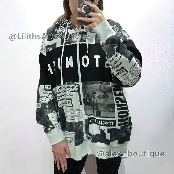 Beaumere Photo Allover Print Zip-Up Hoodie(I011)-Size XL - Picture 1 of 8